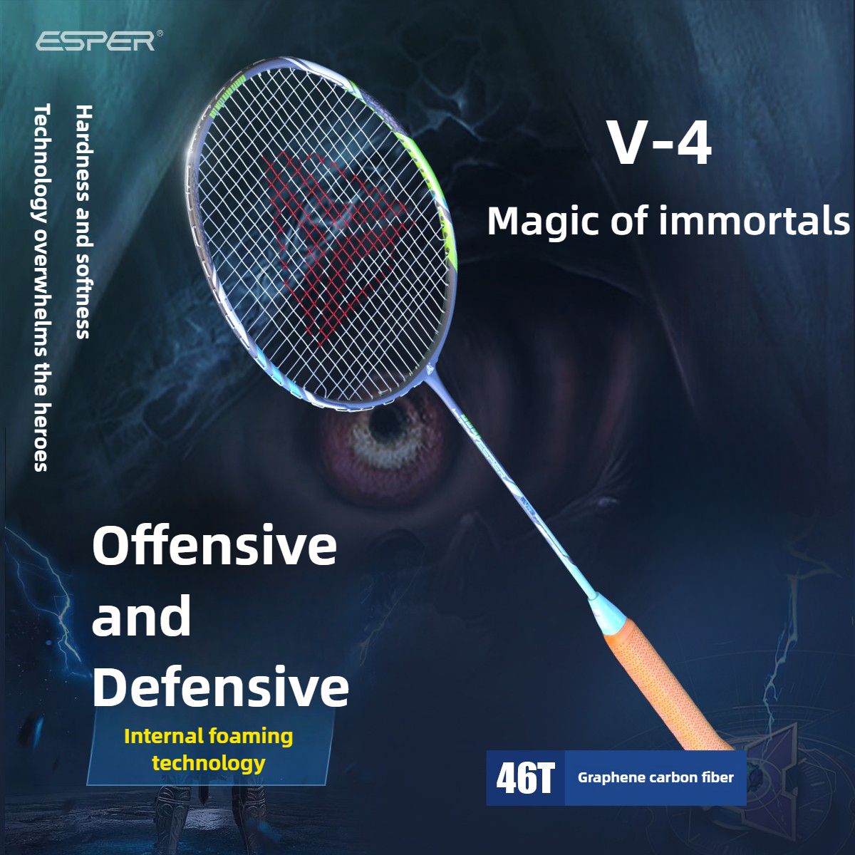 ESPER V4 Badminton Racket 82g Lightweight 4U Full Carbon Fiber All-Around Professional Match Training Durable Stylish Racket(Fluorescent yellow-green)