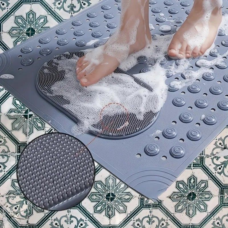 Anti-Slip Massage Shower Mat with Suction Cups Foot Spa Bathroom Mat（green)
