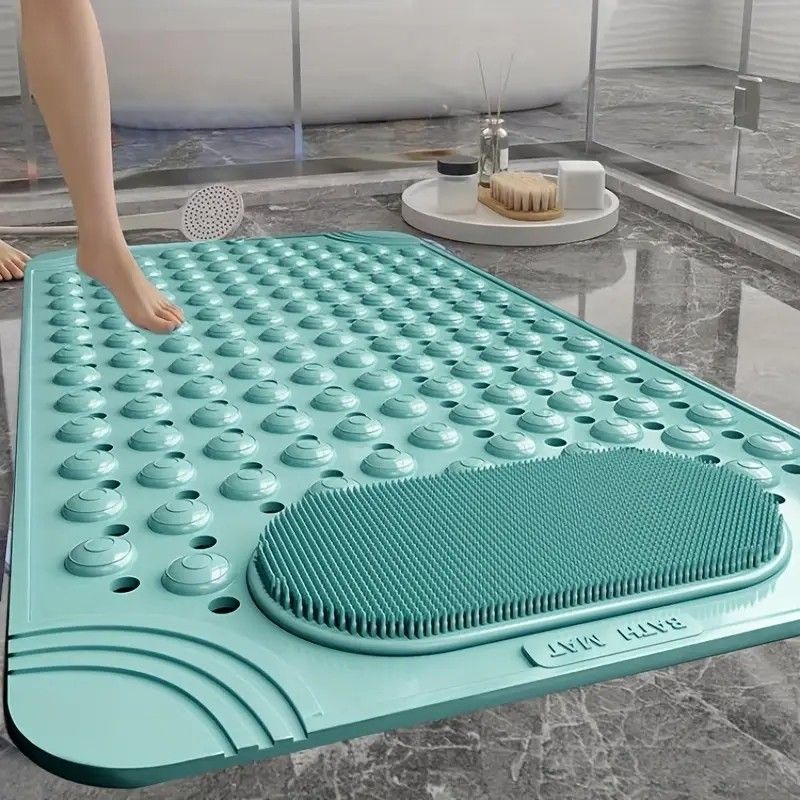 Anti-Slip Massage Shower Mat with Suction Cups Foot Spa Bathroom Mat(khaki)