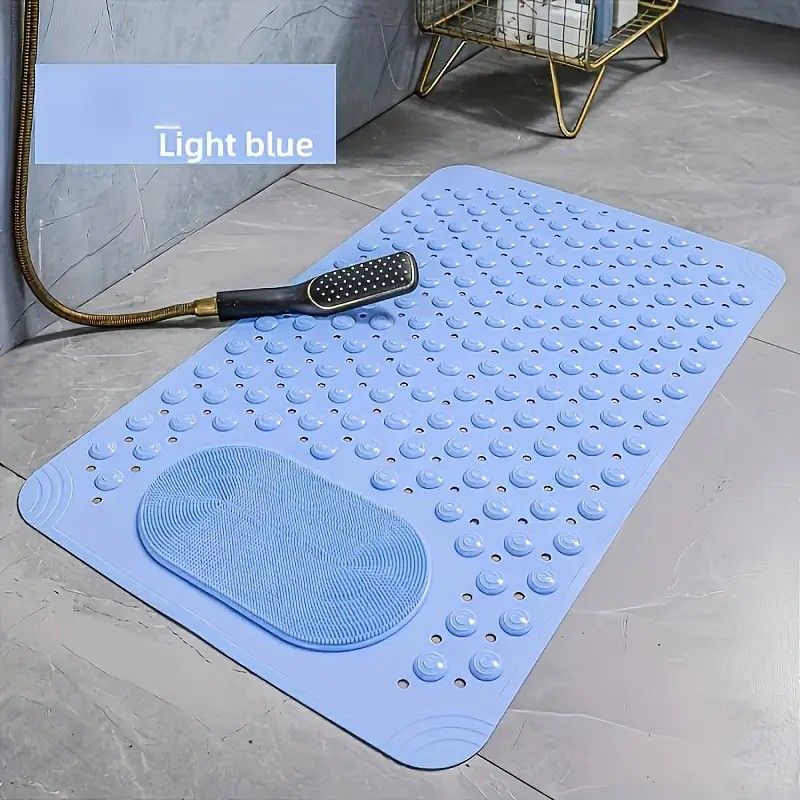 Anti-Slip Massage Shower Mat with Suction Cups Foot Spa Bathroom Mat(khaki)