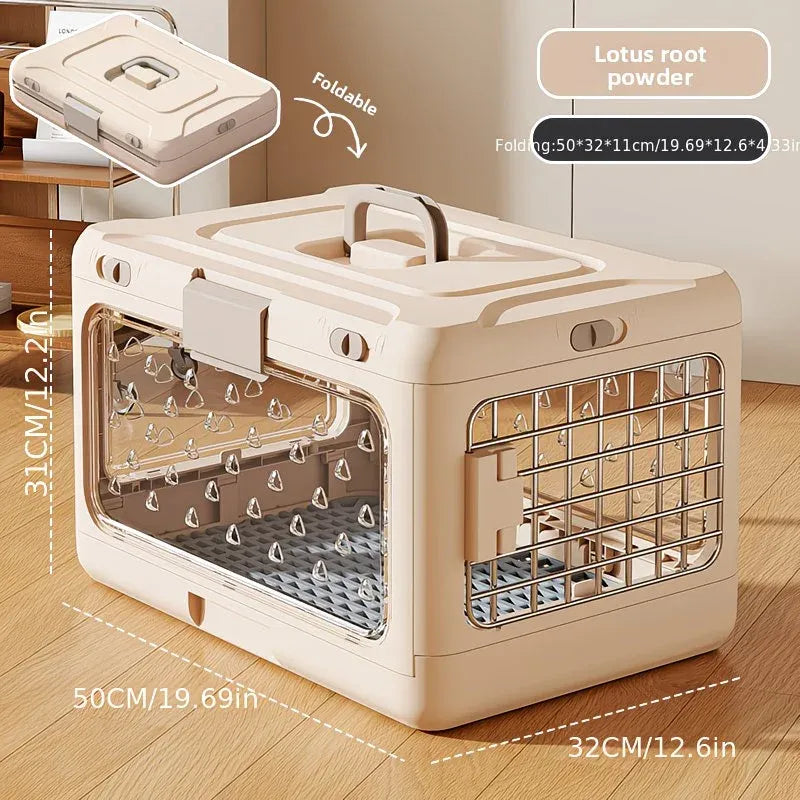 Foldable Pet Travel Carrier, PP Material with Reinforced Iron Mesh, Four Colors Available, Spacious When Expanded, Space-Saving When Folded – Ideal for Travel and Home Use, a Cozy Den for Your Pet./Shallow grass green