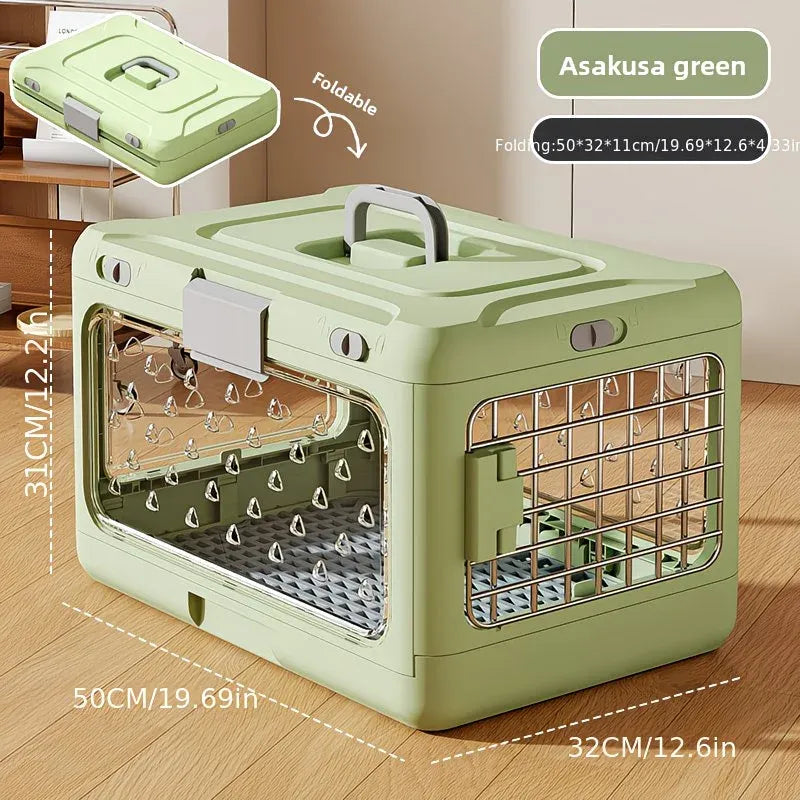 Foldable Pet Travel Carrier, PP Material with Reinforced Iron Mesh, Four Colors Available, Spacious When Expanded, Space-Saving When Folded – Ideal for Travel and Home Use, a Cozy Den for Your Pet./Lotus root powder