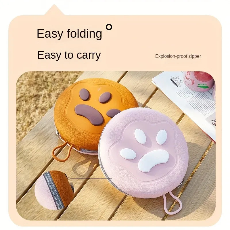 Bear Paw Foldable Pet Bowl: Heat-Resistant Silicone / Dual Bowls for Food & Water Separation / Explosion-Proof Zipper Storage Bag, Lightweight & Portable, Essential for Pet Eating & Drinking on Camping & Walks!(pink+brown)