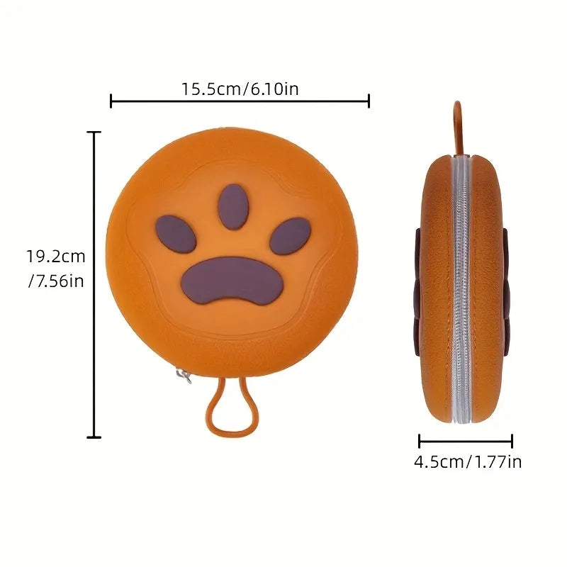 Bear Paw Foldable Pet Bowl: Heat-Resistant Silicone / Dual Bowls for Food & Water Separation / Explosion-Proof Zipper Storage Bag, Lightweight & Portable, Essential for Pet Eating & Drinking on Camping & Walks!(light yellow+brown)