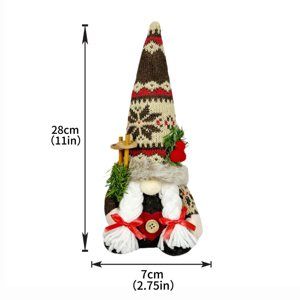 Knitted Hat Rudolph Gnome Figurine | Holding Pine Branches and Skis, Nordic-Style Adorable Ornament Lights Up Christmas./Knitted Snow Hat doll (female)