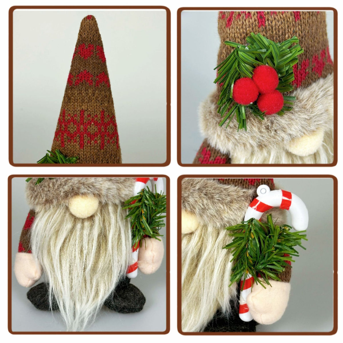Knitted Hat Rudolph Gnome Figurine | Holding Pine Branches and Skis, Nordic-Style Adorable Ornament Lights Up Christmas./Knitted Snow Hat doll (female)