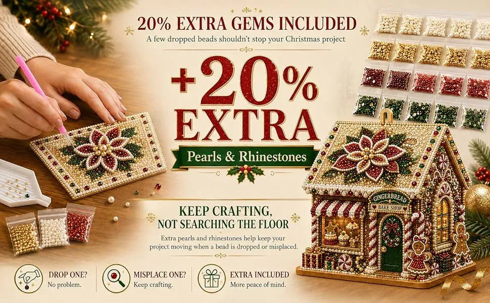 Adult Wooden Christmas House Diamond Painting Kit with Pearl Bead Details, 4-Sided Festive Art, Assembly Required, Tree Hanging Display, Christmas Craft Gift.（Xuerenwu）