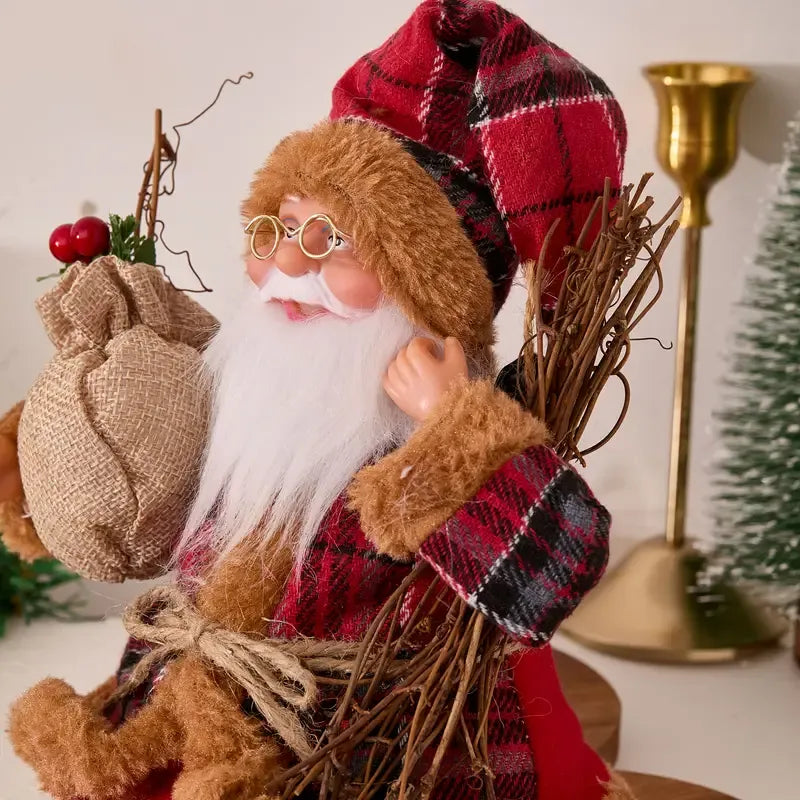Collectible Sitting Santa Claus Doll | Classic Outfit with Gift Bag, Desktop & Mantel Décor, Ideal New Year & Christmas Gift / RED Sitting Old Man