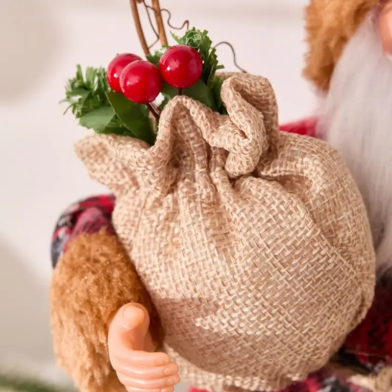 Collectible Sitting Santa Claus Doll | Classic Outfit with Gift Bag, Desktop & Mantel Décor, Ideal New Year & Christmas Gift / RED Sitting Old Man