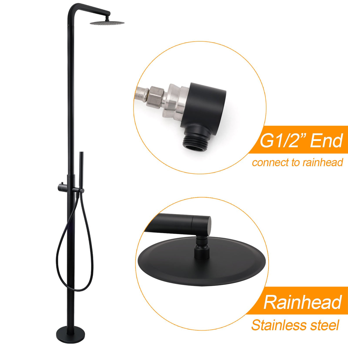 WELS Matte Black 316SUS Dual Shower Set Outdoor Bath System Rainfall 10" Head