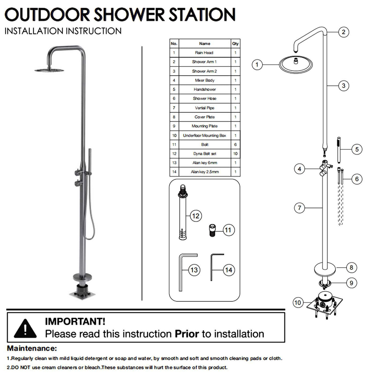 WELS Brushed Gold Twin Shower Handset Combo Set Outdoor Washing 10" Head 316 SUS
