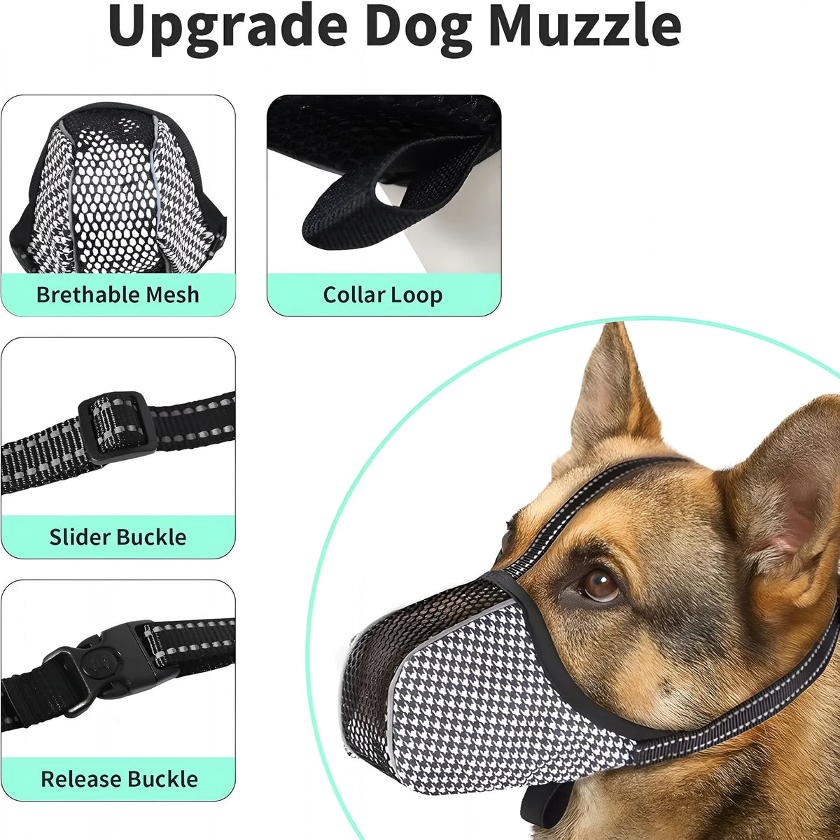 Black Soft Air Mesh Dog Muzzle for Extra Small Dogs, Adjustable Reflective Full Coverage Mouth Guard for Grooming Scavenging, Size XS