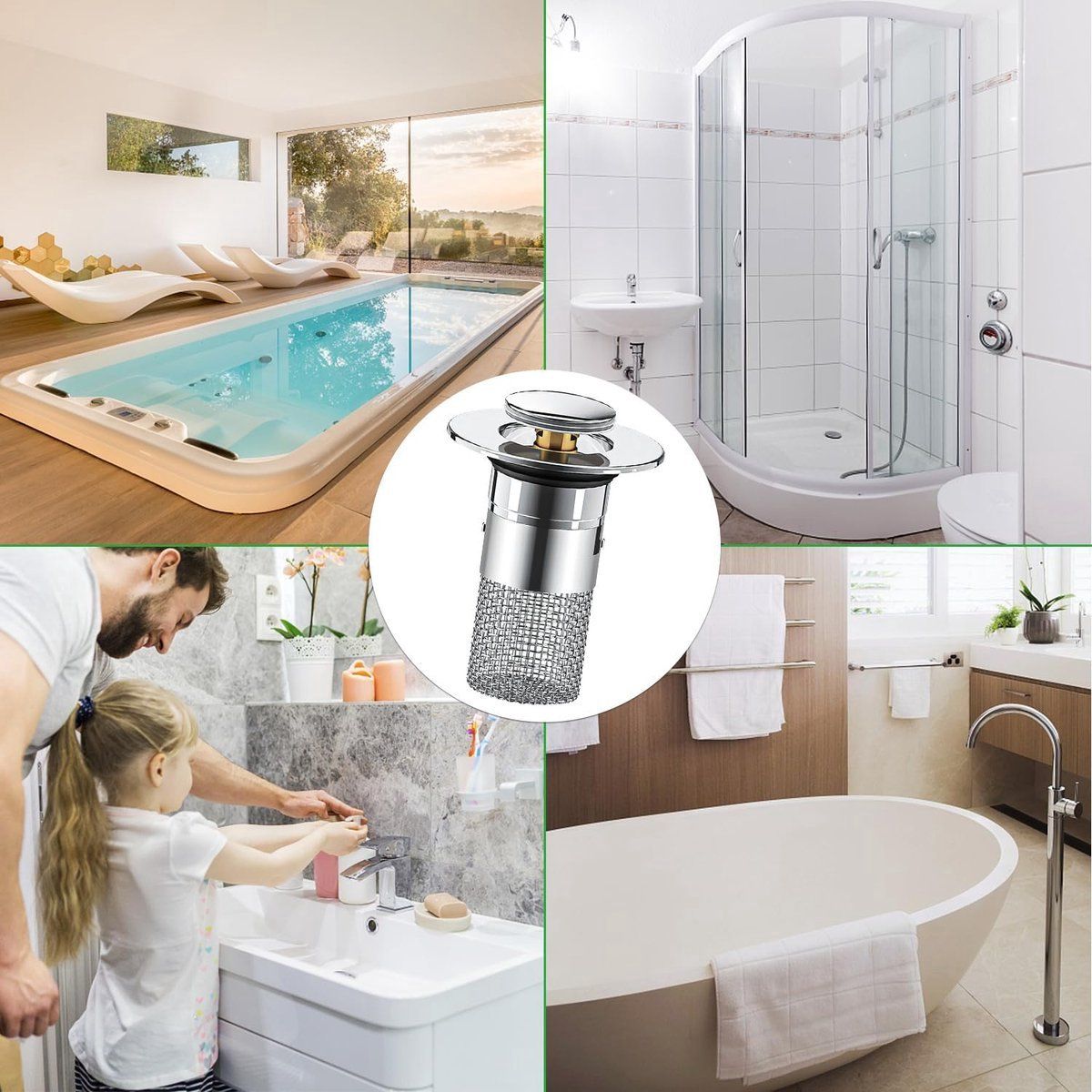 2 Piece Drain Stopper Set with Hair Screen for Washbasins and Baths, Anti Clogging