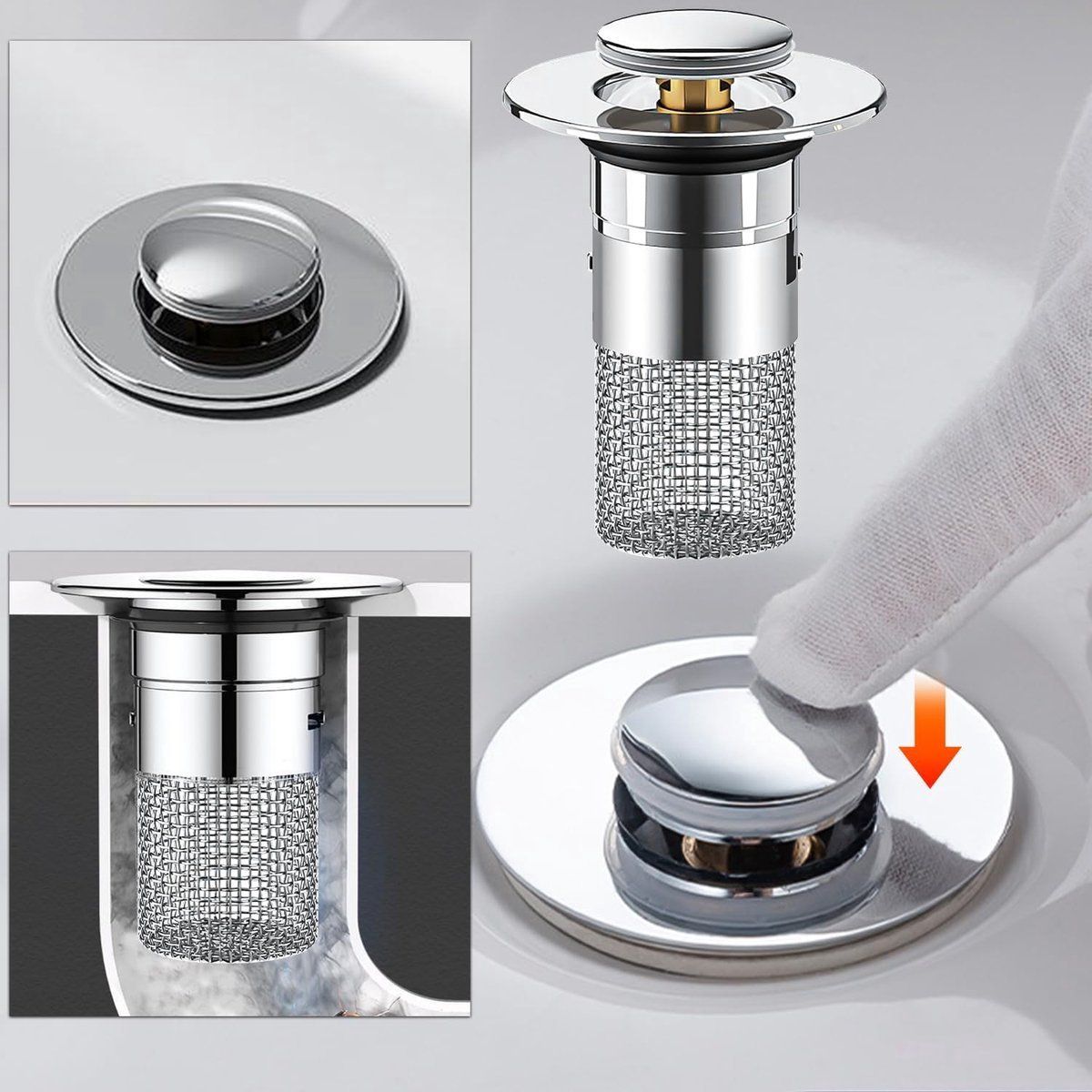 2 Piece Drain Stopper Set with Hair Screen for Washbasins and Baths, Anti Clogging
