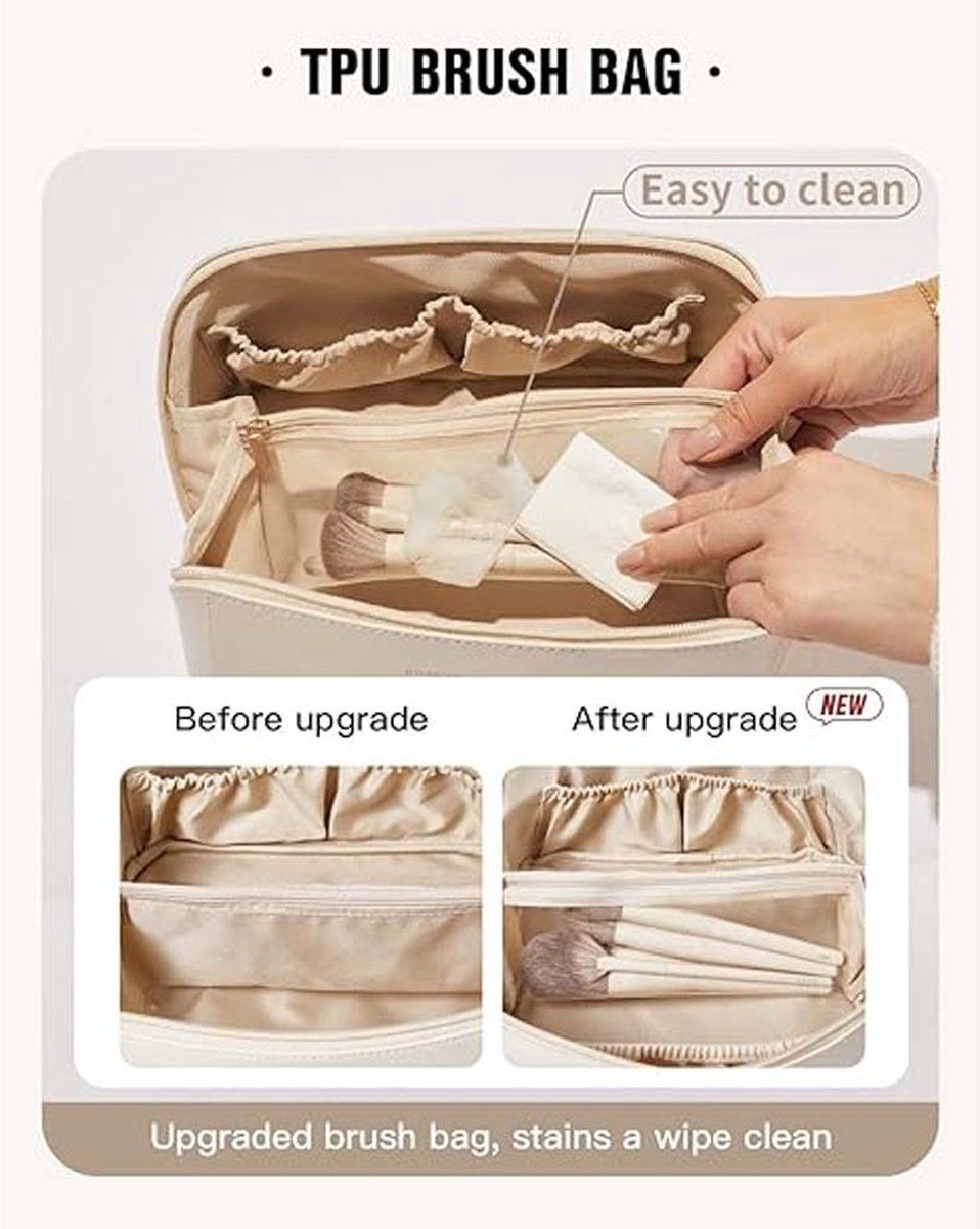 Travel Toiletry Bag with Hanging Hook, Waterproof Cosmetic Organizer with Brush Compartments