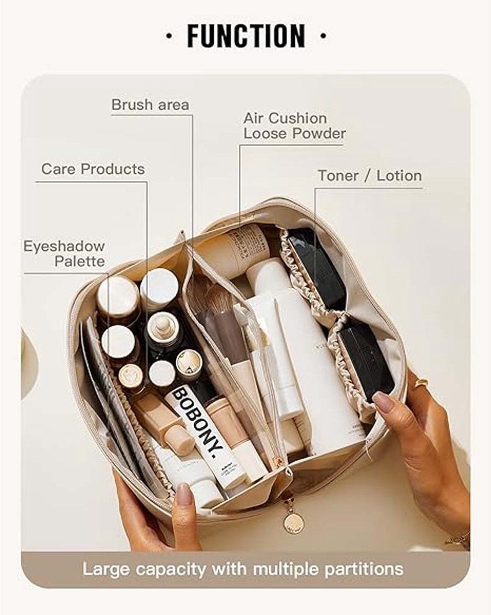 Travel Toiletry Bag with Hanging Hook, Waterproof Cosmetic Organizer with Brush Compartments