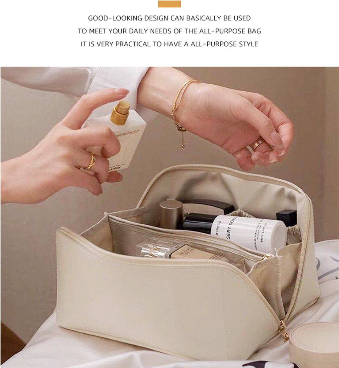 Travel Toiletry Bag with Hanging Hook, Waterproof Cosmetic Organizer with Brush Compartments
