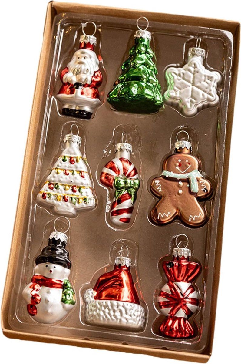 9 Piece Glass Christmas Ornament Set, Colorful Tree Decorations for Home and Office