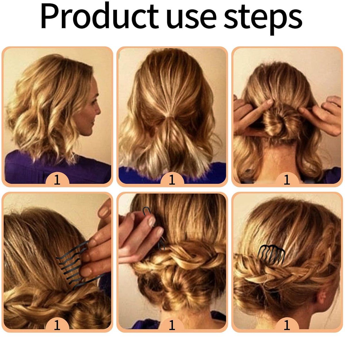 15 Piece U Shape Metal Hair Stick Set for French Twists, Black, 7 Sizes