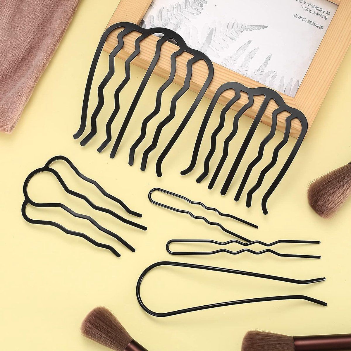 15 Piece U Shape Metal Hair Stick Set for French Twists, Black, 7 Sizes