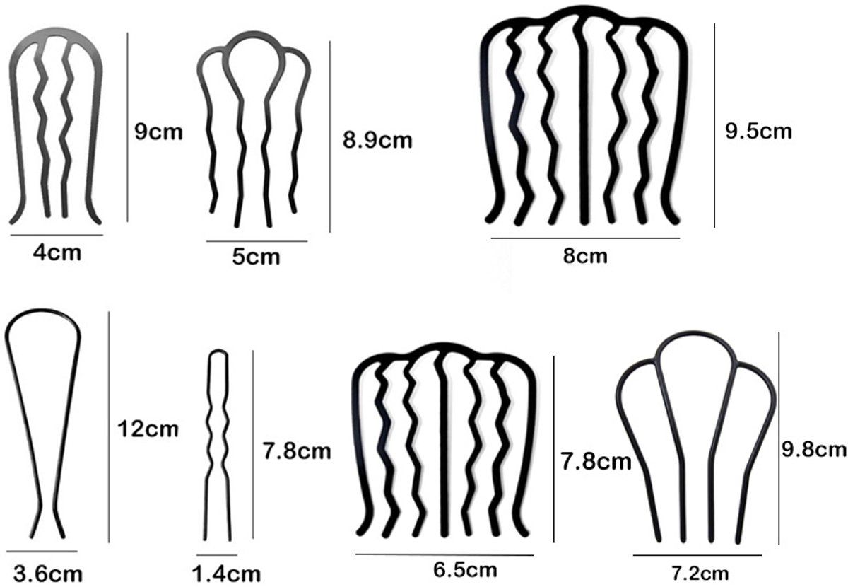 15 Piece U Shape Metal Hair Stick Set for French Twists, Black, 7 Sizes