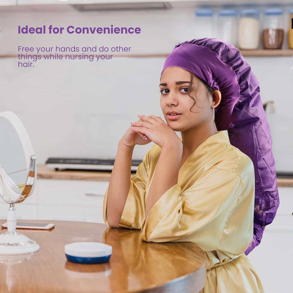 Purple Bonnet Hood Hair Dryer Cap with Large Adjustable Hood for Curls and Deep Conditioning