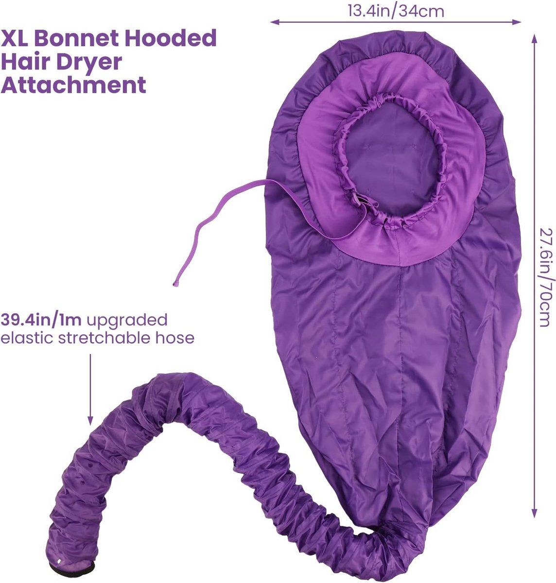 Purple Bonnet Hood Hair Dryer Cap with Large Adjustable Hood for Curls and Deep Conditioning