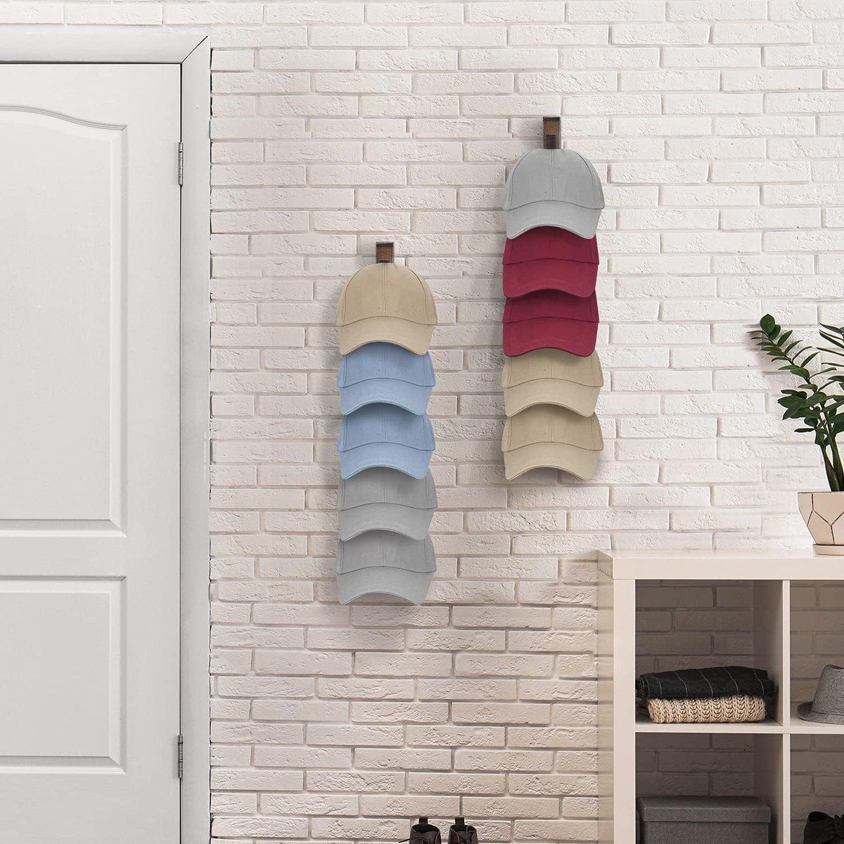 1 Piece Wall Mounted Wooden Hat Rack and Cap Holder, Brown
