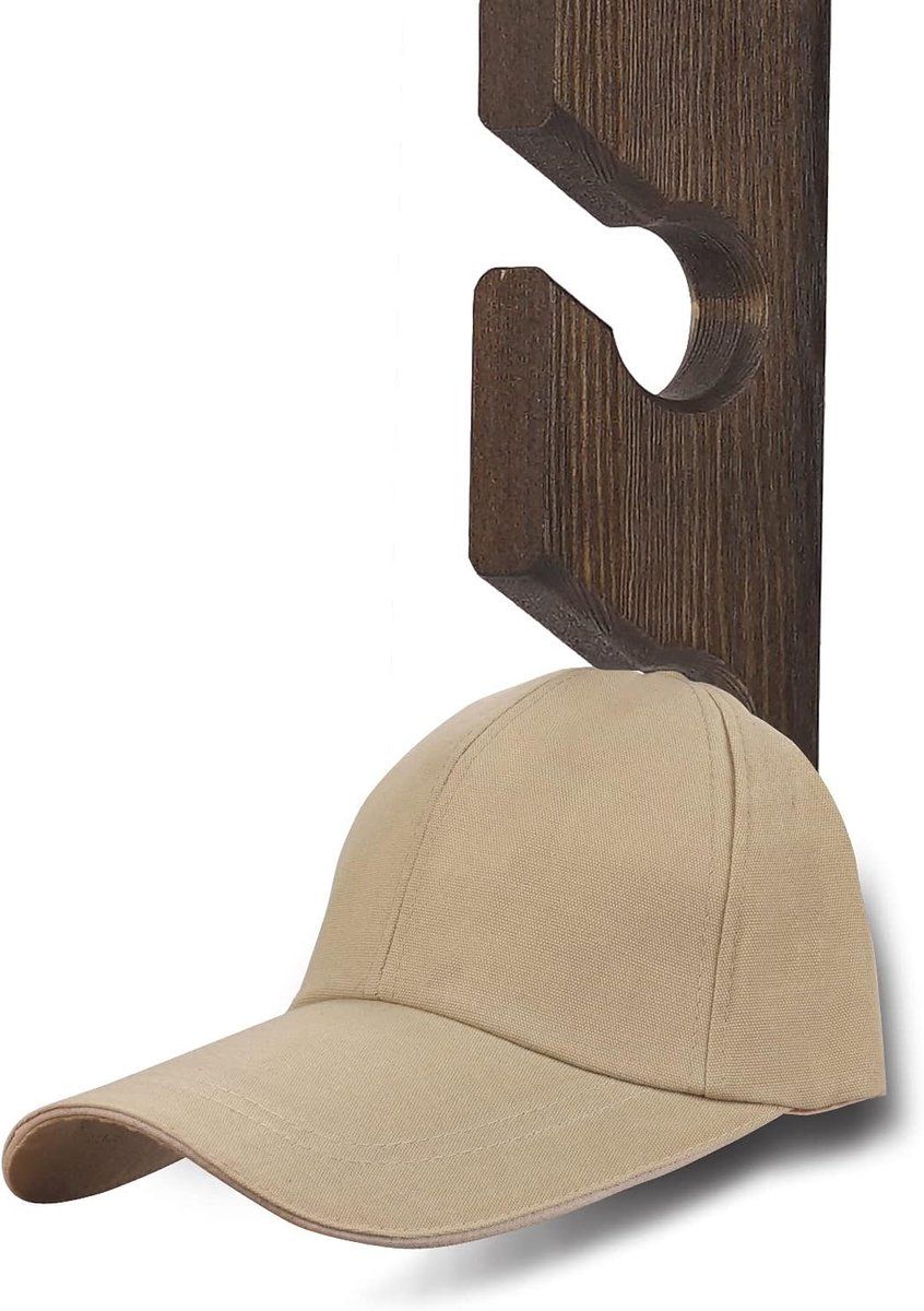 1 Piece Wall Mounted Wooden Hat Rack and Cap Holder, Brown