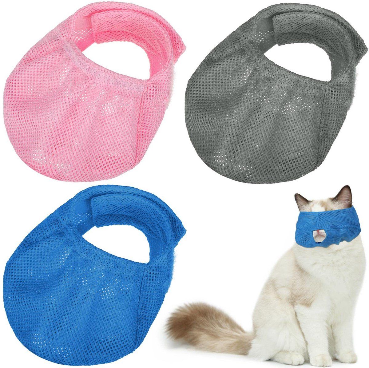 6 Piece Nylon Cat Muzzle Set, Breathable for Travel and Vet Visits, Size L, Neck 18 to 26 cm