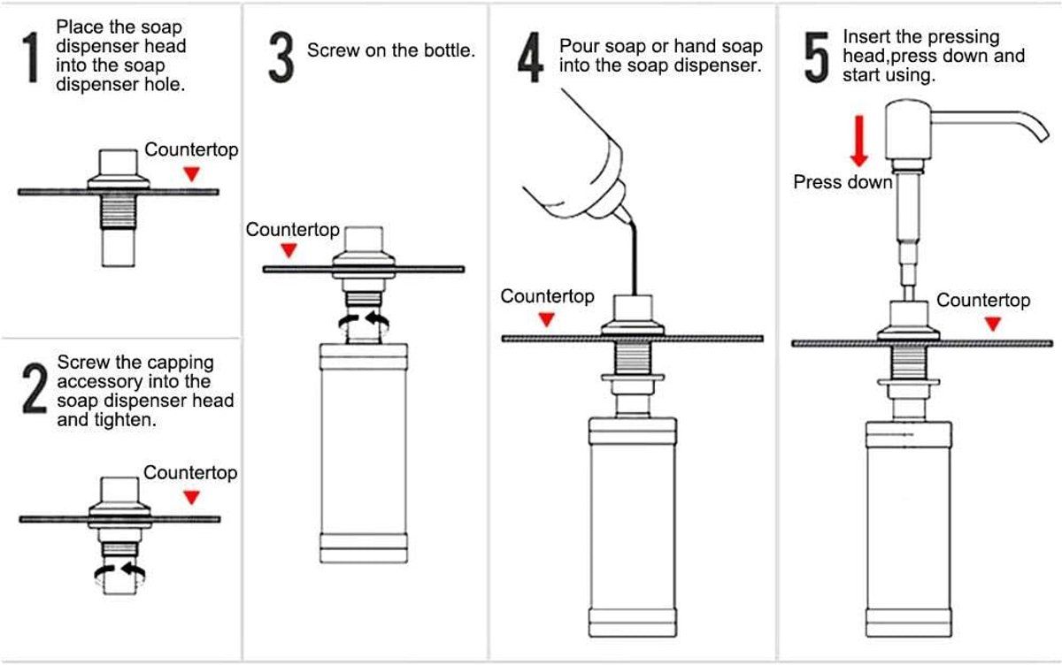 Built In Stainless Steel Soap Dispenser for Kitchen Sink, Refillable, 300 ml