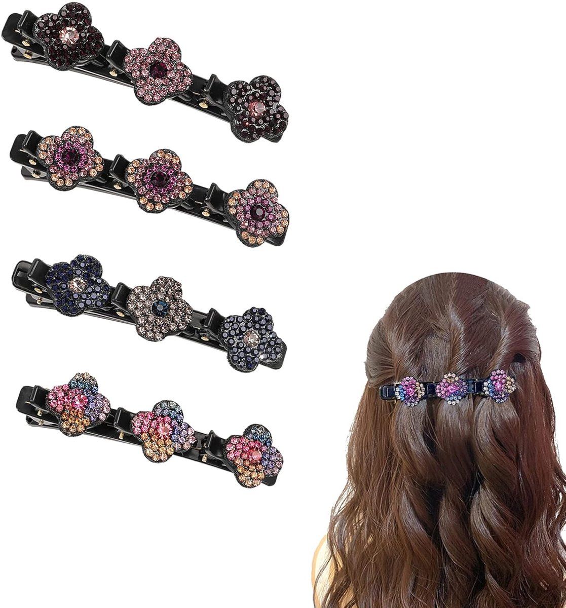 4 Piece Four Leaf Clover Braided Hairpin Set for Women and Girls