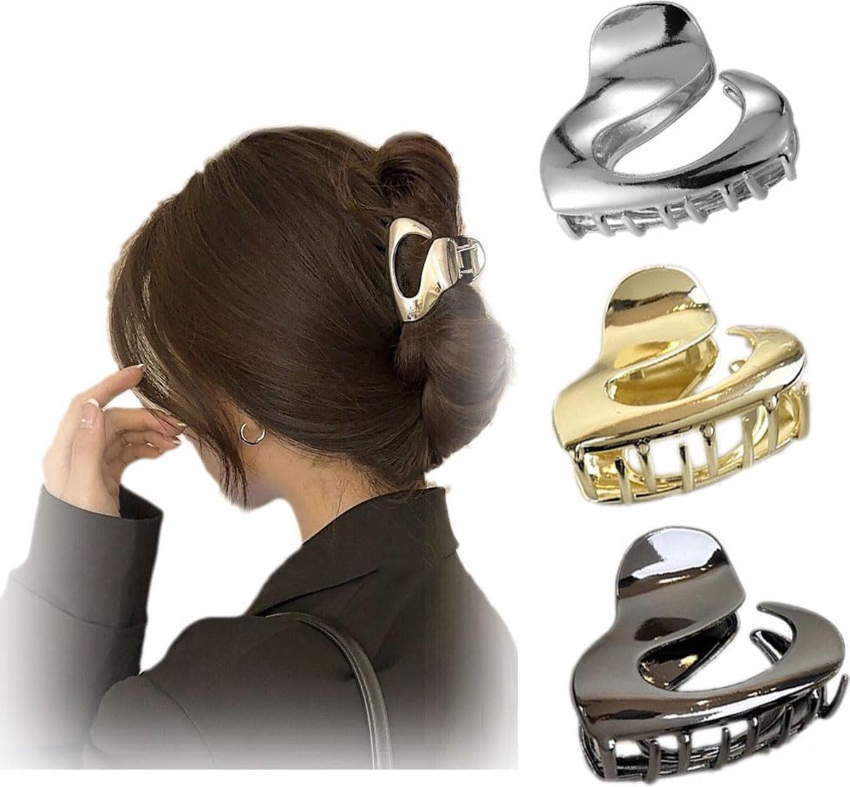 3 Piece Metal Hair Claw Clip Set, Strong Grip Non Slip for Long Hair