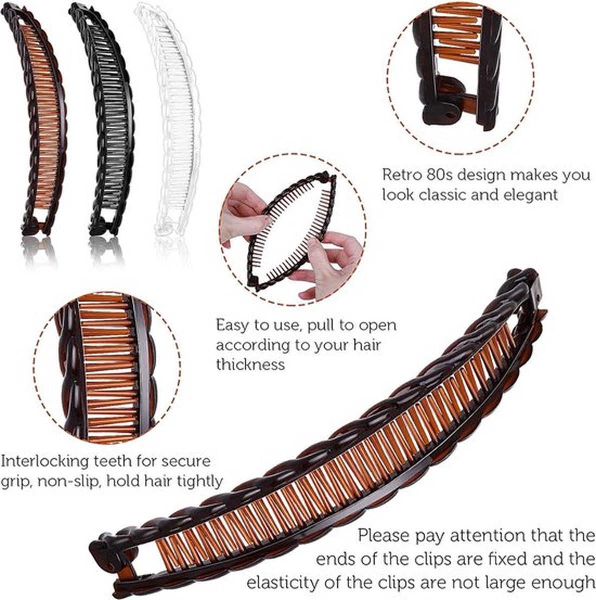 3 Pack Large Banana Clip Hair Combs for Long Hair, Fish Shape