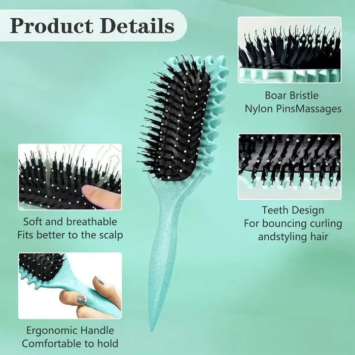 2 Piece Green and Pink Detangling Bristle Brush Set, Nylon, Hair Separating
