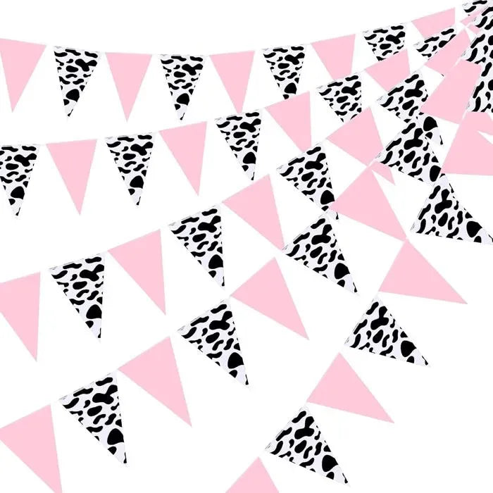 12 Piece Pink and White Speckled Pennant Garland for Party Decoration, 3 m