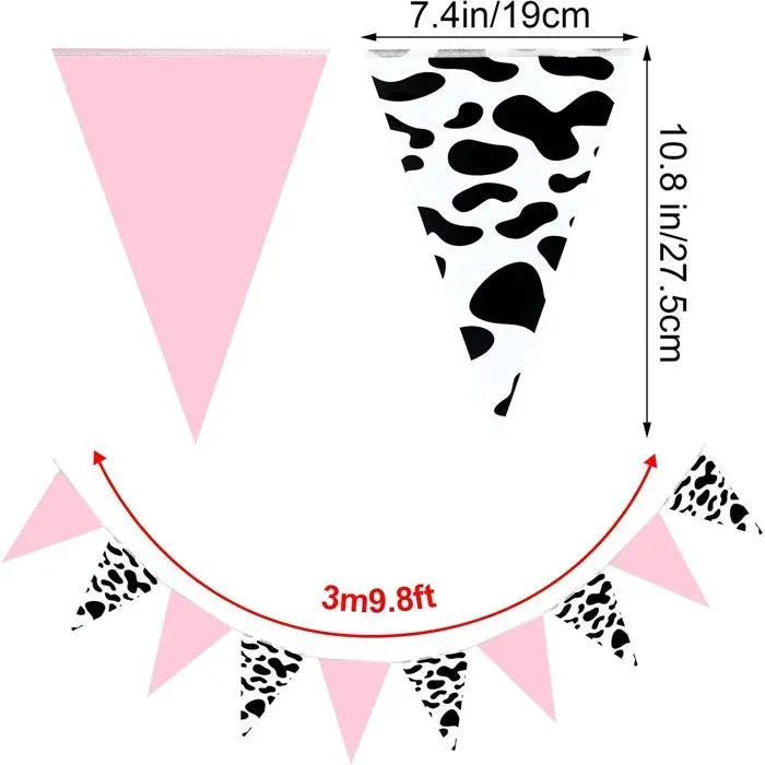 12 Piece Pink and White Speckled Pennant Garland for Party Decoration, 3 m