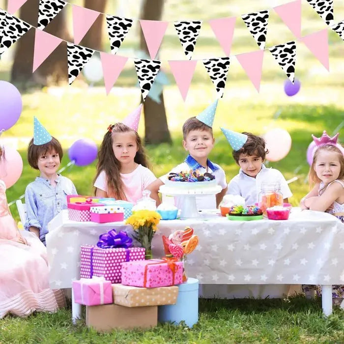 12 Piece Pink and White Speckled Pennant Garland for Party Decoration, 3 m