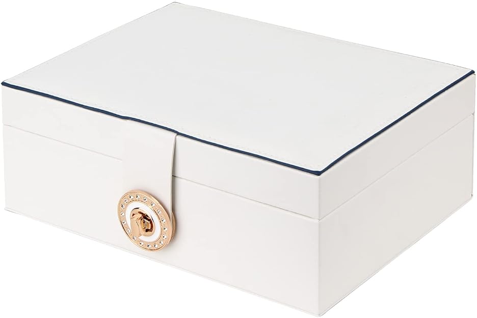Jewelry Box Organizer for Necklaces, Earrings, Bracelets, Rings, Large PU Leather Jewelry Box with 3 Stackable Layers (White)