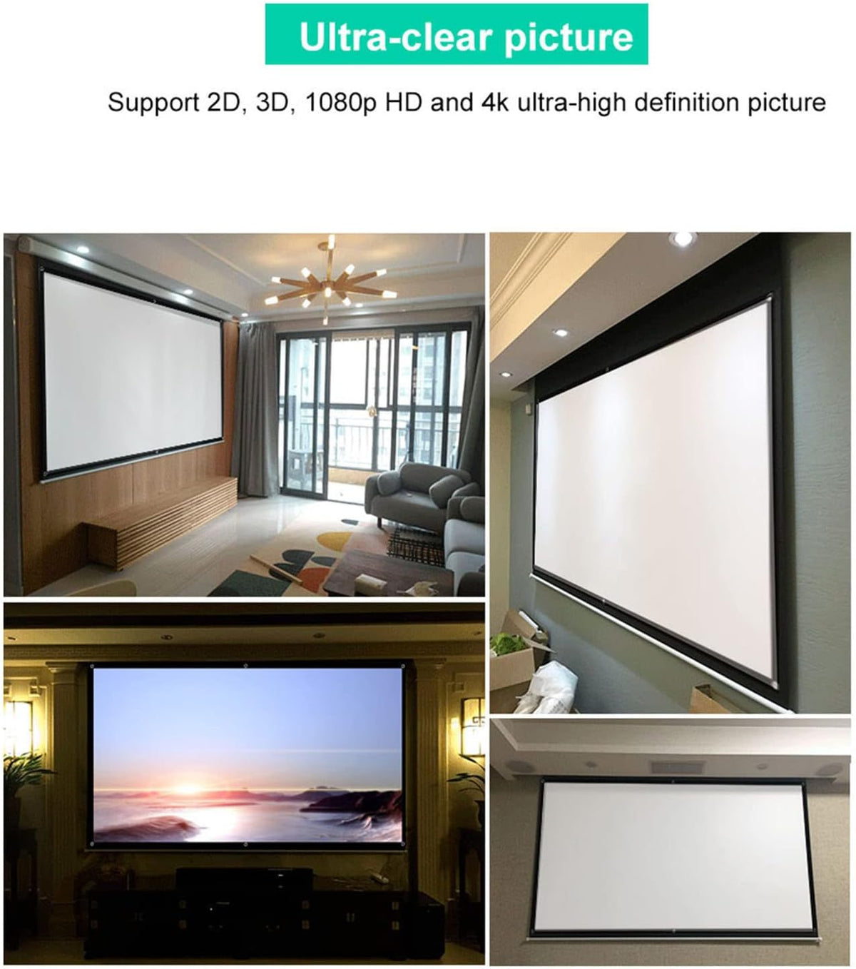 60 Inch 84 Inch 100 Inch Projector Screen 16:9 Foldable Portable Projection Screen Movie Projector Screen for Home Theater Outdoor Indoor (100 Inch) 100 Inch