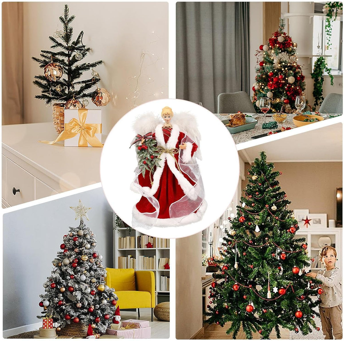Christmas Tree Angel Tops, Decorative Ornaments with White Feather Wings Dimensions (cm):
