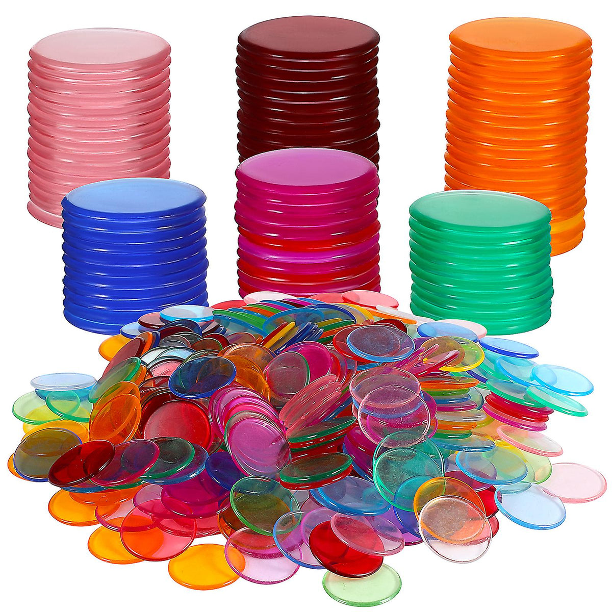 500 pcs Plastic Bingo Tiles, Round Tiles, Bingo Game Markers, Playing Cards, Counting Games, Accessories