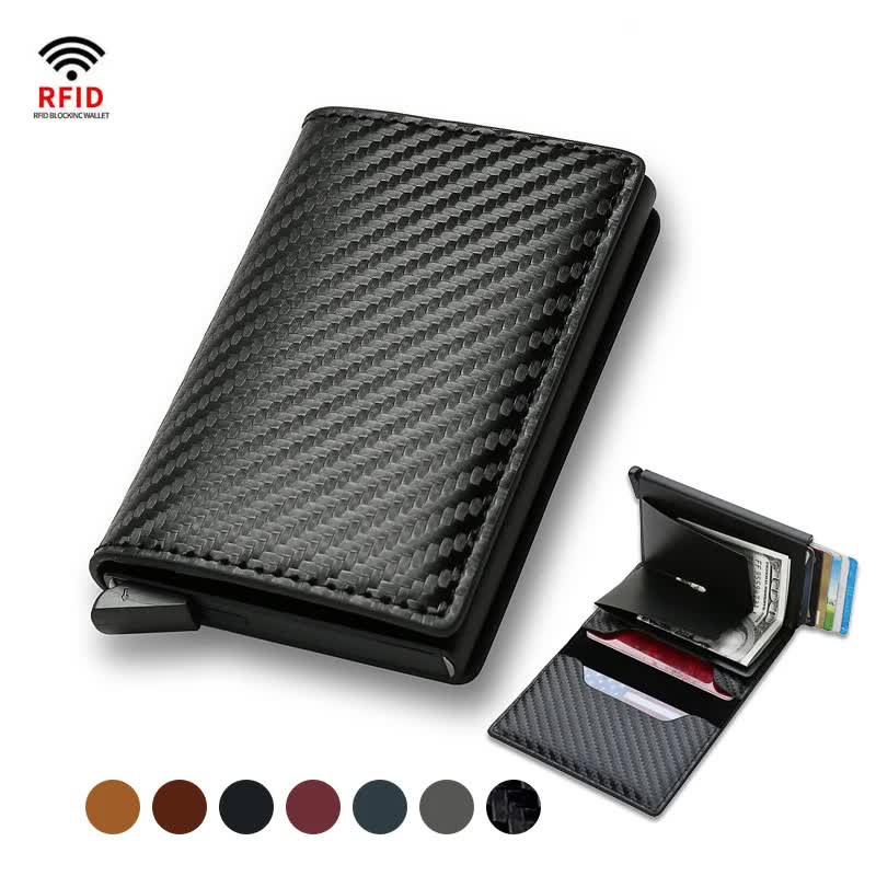 Carbon Fiber Credit Card Holder Wallets Men RFID Black Magic Trifold Leather Slim Mini Wallet Small Money Bag Men's Bags Black