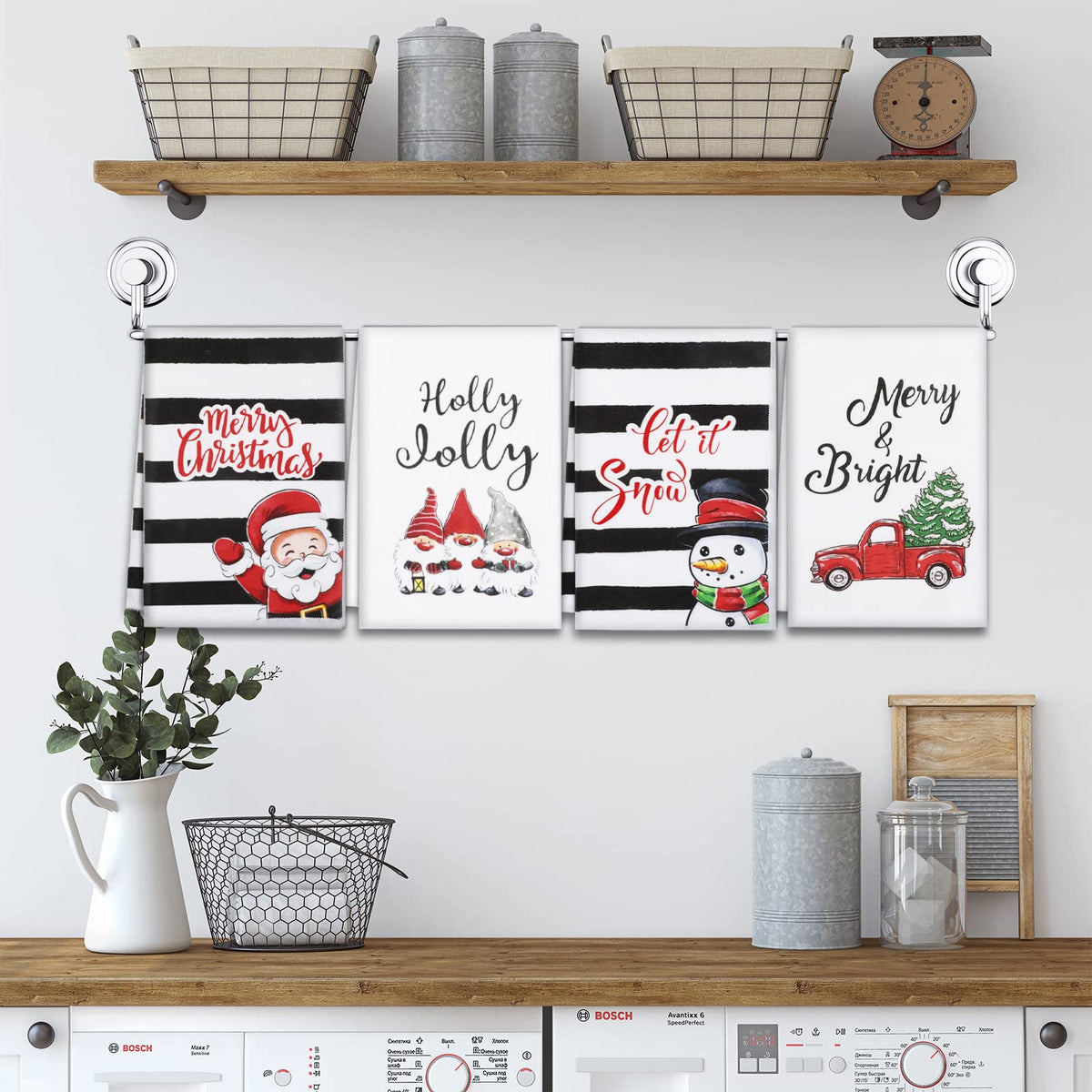 Christmas Kitchen Towels Set of 4, 18x26 inch Merry Christmas for Home Drying Dishcloth (Christmas)