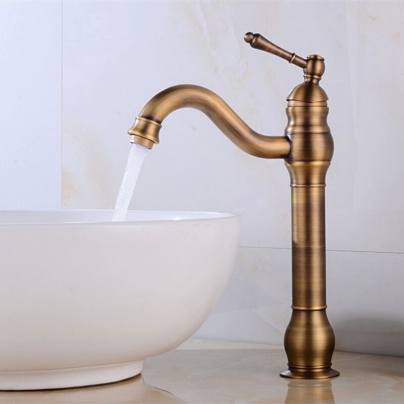 Retro Basin Faucet 360 Degree Swivel Single Lever Bathroom Mixer Tap High Spout Hot and Cold Water Available Bronze