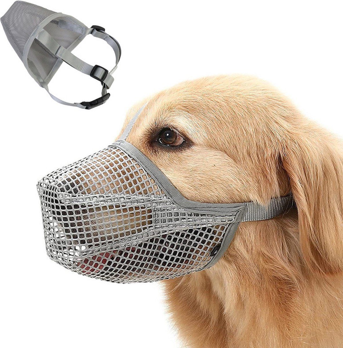 Dog Muzzle Breathable Soft Nylon Mesh Guard With Adjustable Straps For Walking Training Anti Biting Chewing Barking Gray Size S