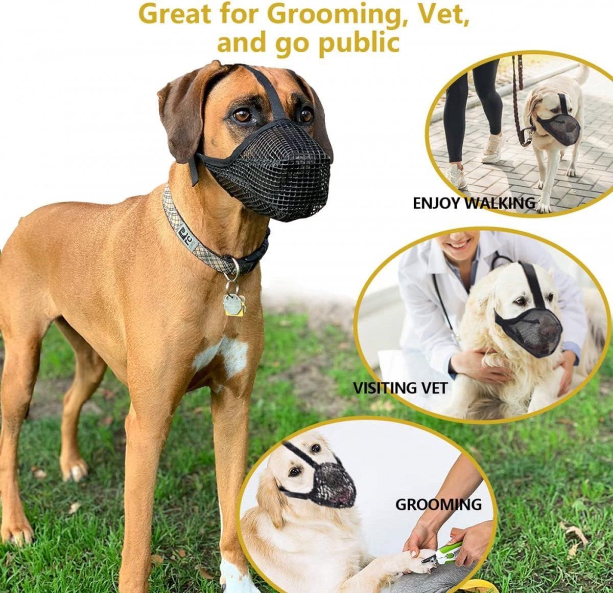 Dog Muzzle Breathable Soft Nylon Mesh Guard With Adjustable Straps For Walking Training Anti Biting Chewing Barking Gray Size S