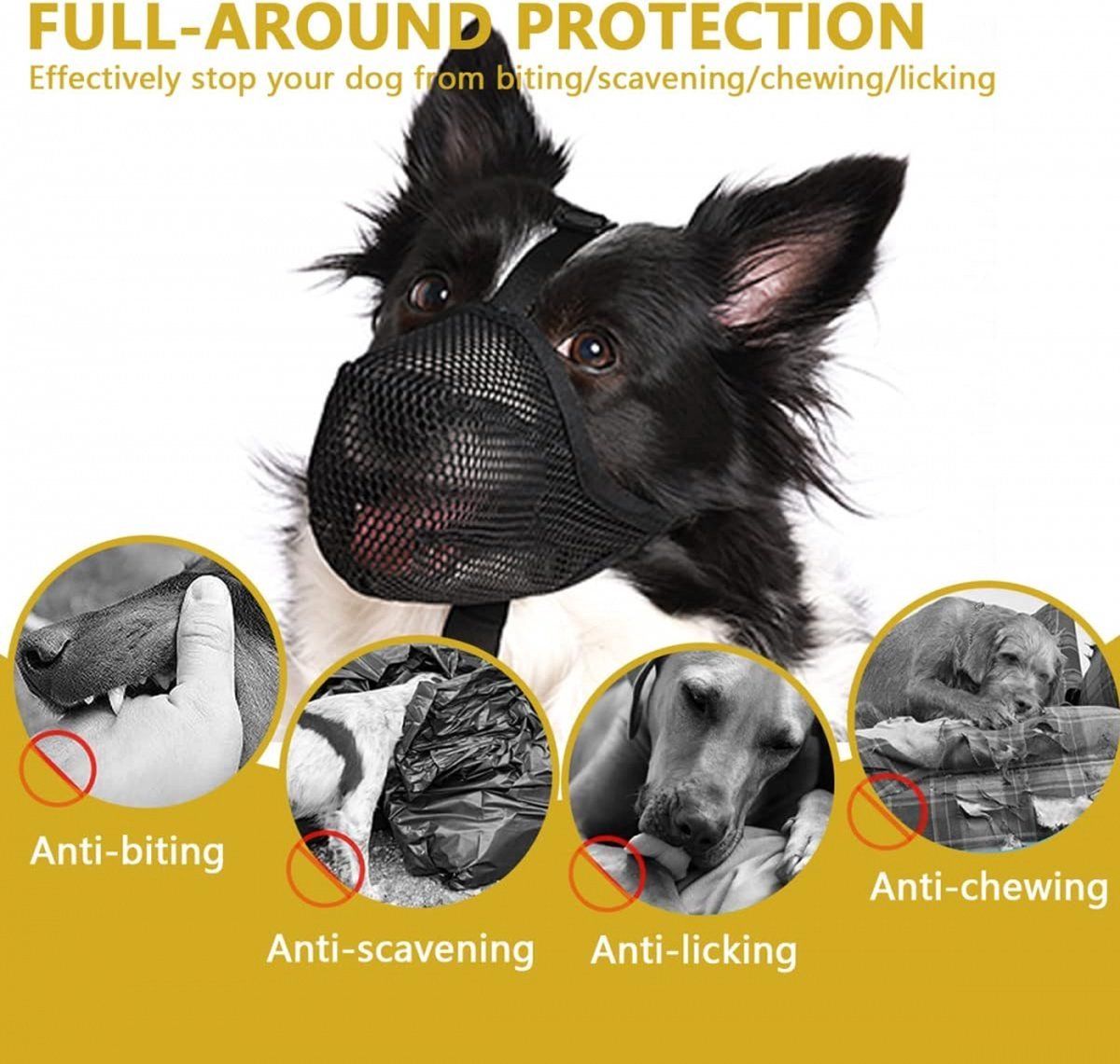 Dog Muzzle Breathable Soft Nylon Mesh Guard With Adjustable Straps For Walking Training Anti Biting Chewing Barking Gray Size S