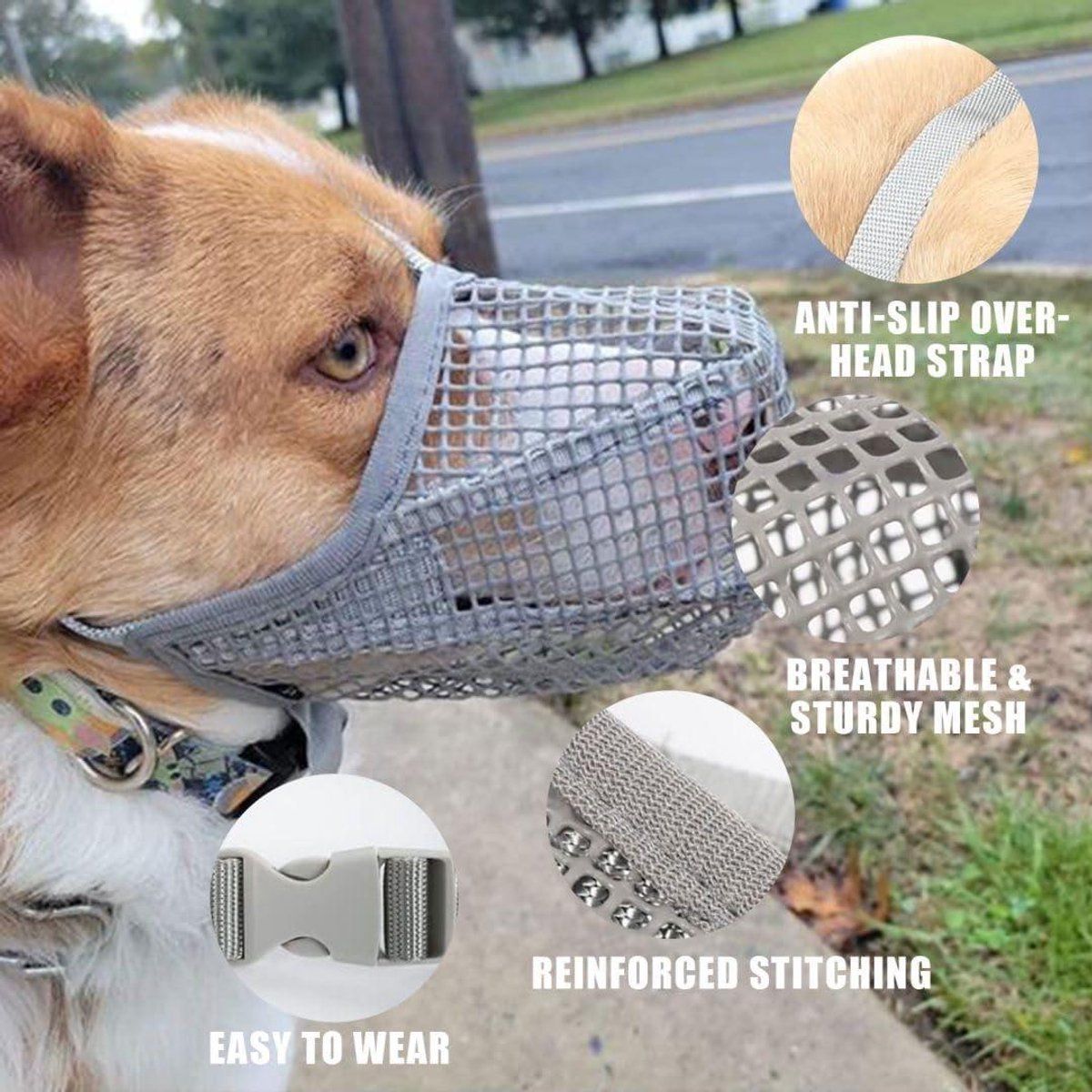 Adjustable Dog Muzzle, Breathable PVC Mesh Anti Bite Anti Eating Mask, For Small Medium Large Dogs Walking Training, Gray Size L