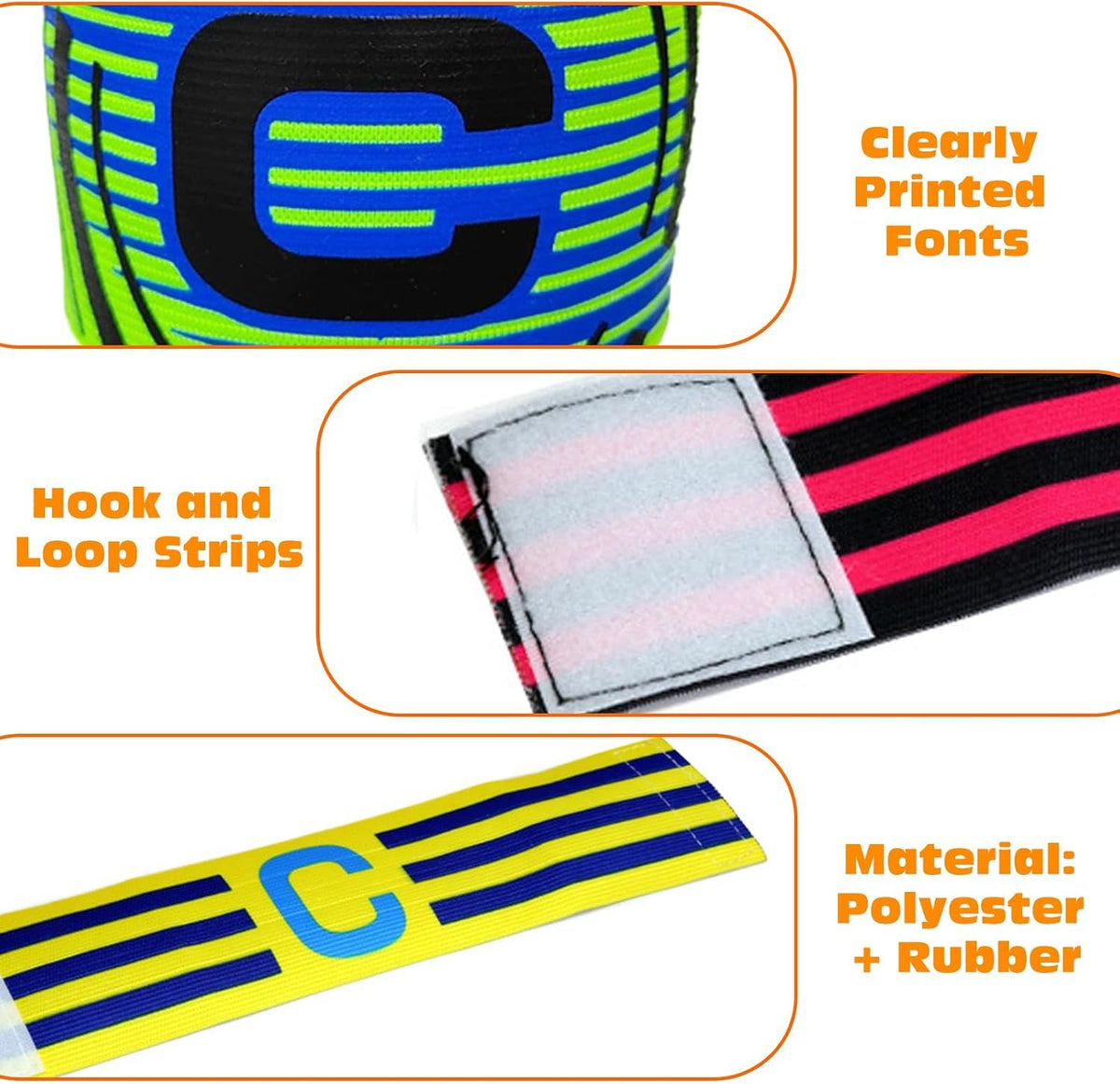6 Piece Football Captain Armbands 6 Colors 3 Styles